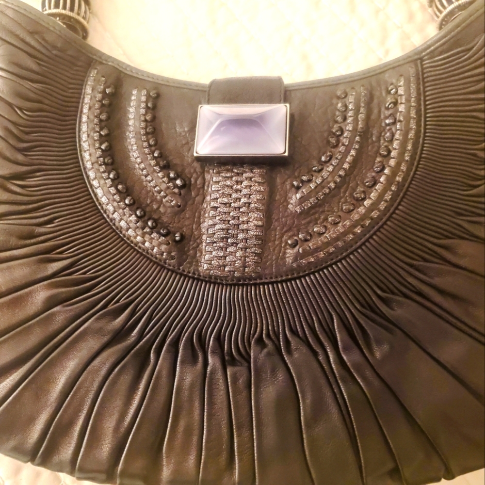 DIor plisse calfskin gray jewel hobo handbag